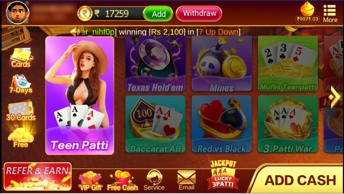 Teen Patti Pro casino games: Texas Hold'em, Mines, Baccarat and Red vs Black