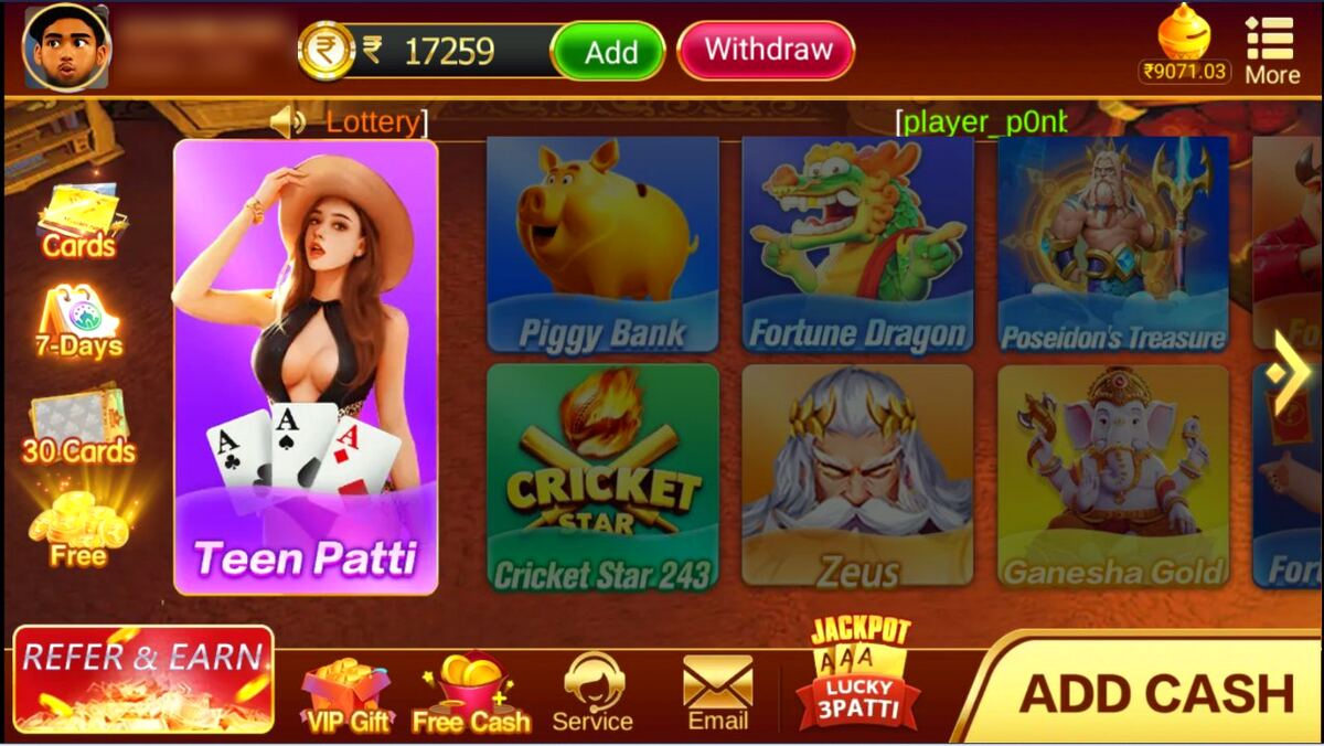 Teen Patti Pro slots: Piggy Bank, Fortune Dragon, Poseidon's Treasure, Cricket Star 243, Zeus and Ganesha Gold