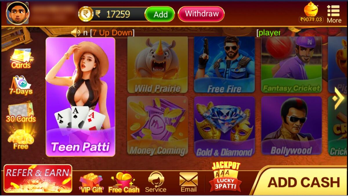 Teen Patti Pro games: Wild Prairie, Free Fire, Fantasy Cricket, Money Coming, Gold & Diamond and Bollywood